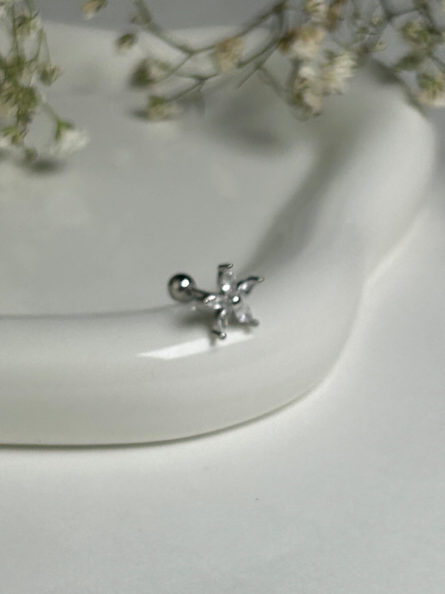 Single Silver Floral Stud